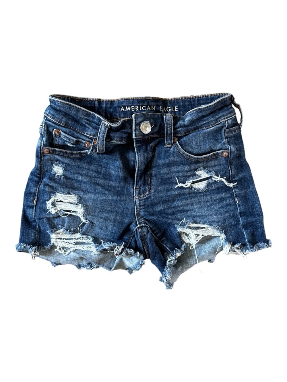 American Eagle Outfitters Distressed Dark Blue Denim Cutoff Shorts